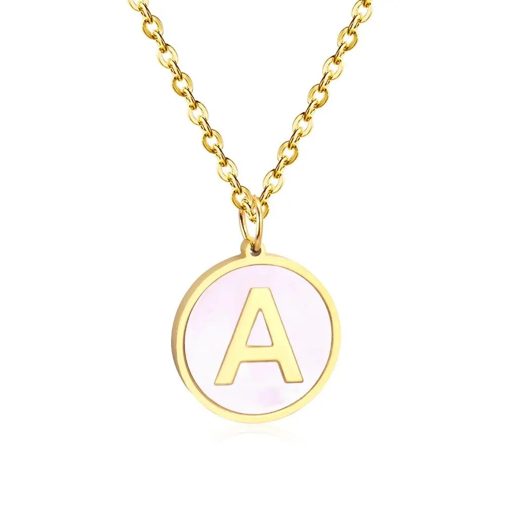 Stainless Steel Round Initial Pendant Necklace Gold Color 26 A-Z Letter Necklaces For Female Party Friend Wholesale asonjewelry